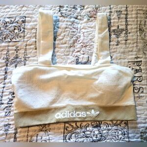 Adidas Originals Crop Bralette Top Women’s M White Tan Ribbed Logo Wide Strap